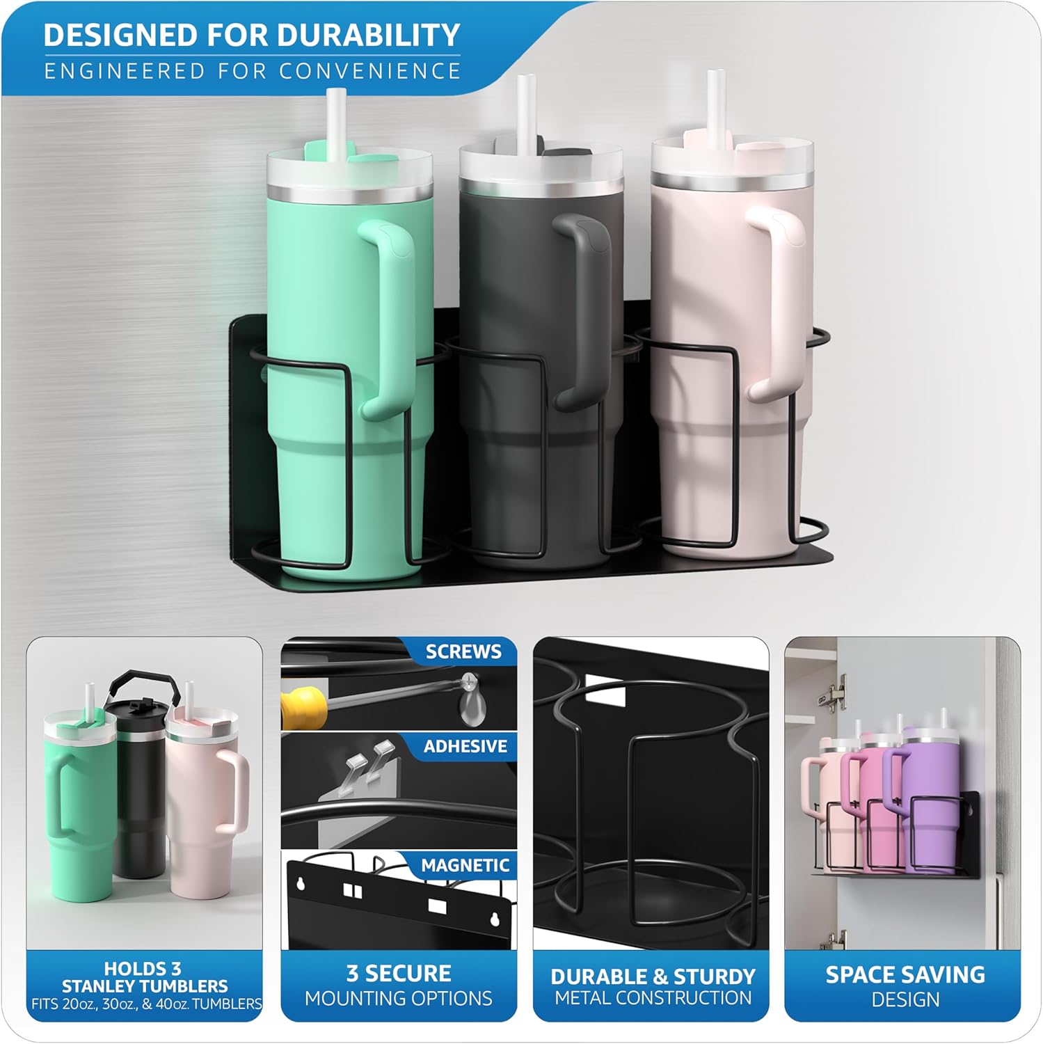 🏆Flash Sale⚡Cup Organizer - Magnetic or Screw Mount Storage for Kitchen, Fridge, or Cabinet