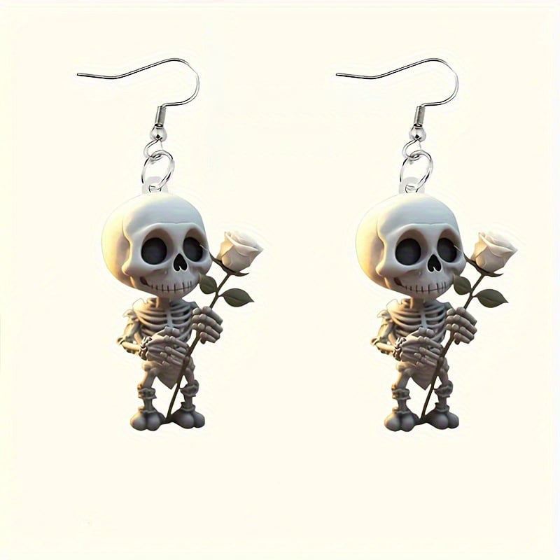 💀Skeleton with Rose Dangle Earrings