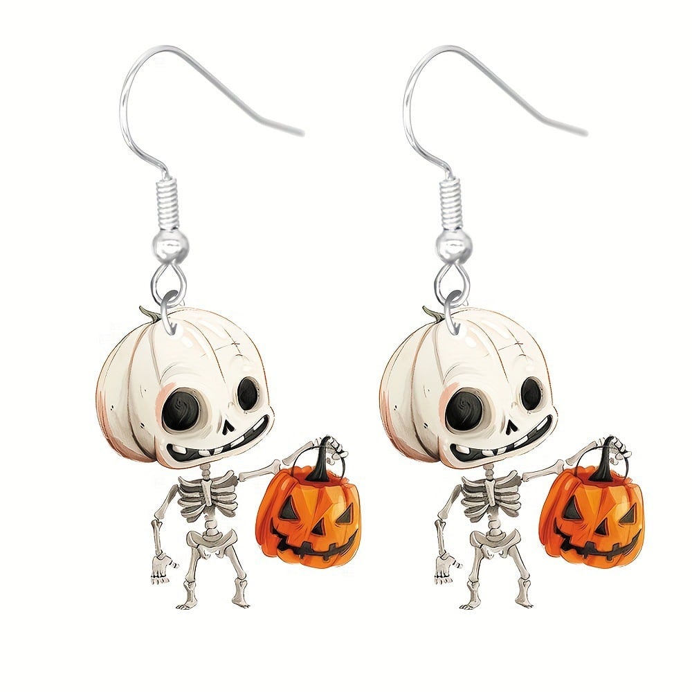 💀Skeleton with Rose Dangle Earrings
